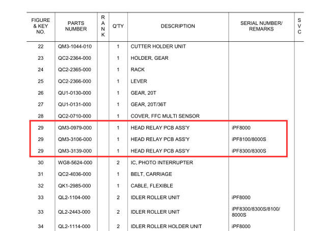 Canon iPF9100_9000S HEAD RELAY PCB ASS'Y (QM3-3106-000)